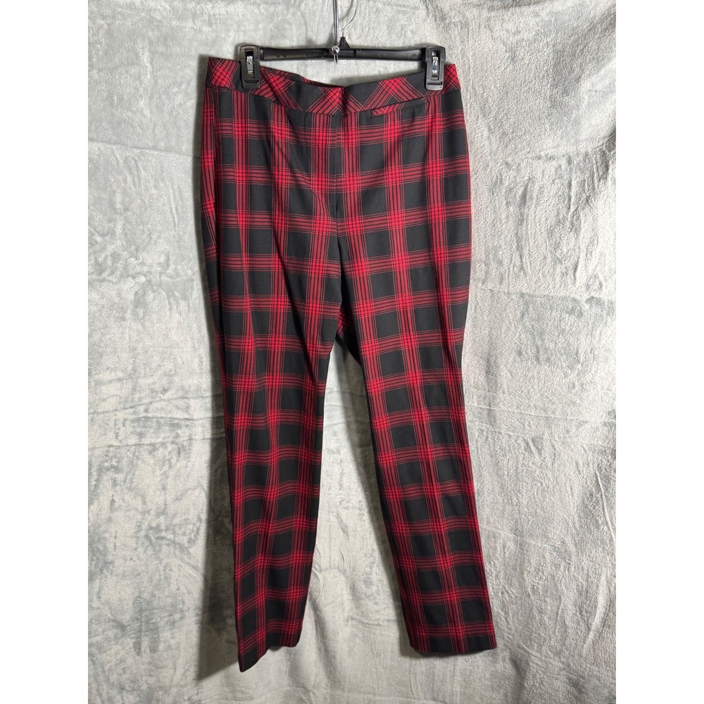 J Jill Premium Bi Stretch Plaid Pants Women's Petite 12 Red Black Career NEW